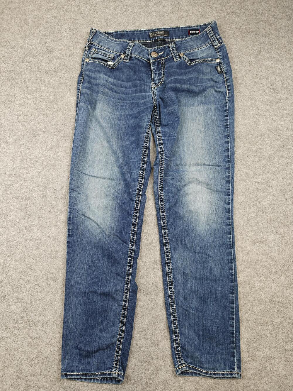 Silver Jeans Womens 33 Blue Suki Mid Skinny Super Stretch Embroidered 31 Inseam